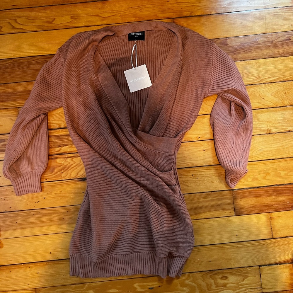 Kittenish Ribbed Knit Sweater Dress